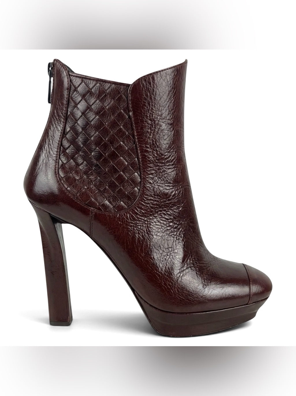 Bottega Veneta Intrecciato Platform Ankle Boots Brown Size 40.5
